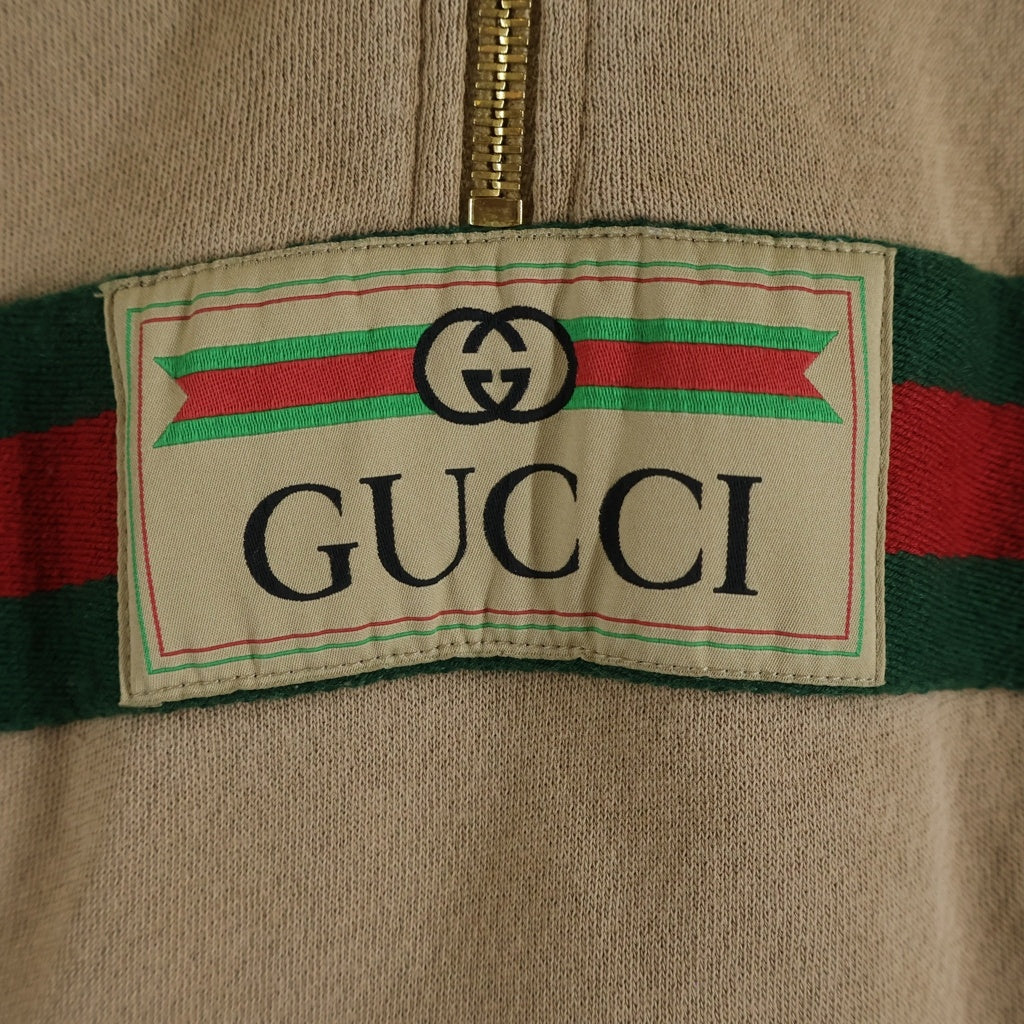 GUCCI(グッチ) GGシェリーライン ウェブストライプ ハーフジップ スウェットプルオーバーパーカー ブラウン 644656 XJC3W