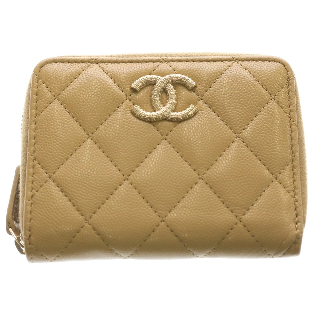 CHANEL(シャネル) ココマーク マトラッセ キャビアスキン レザー ラウンドジップ コンパクトウォレット 財布 ベージュ ゴールド金具 AP5016 レディース