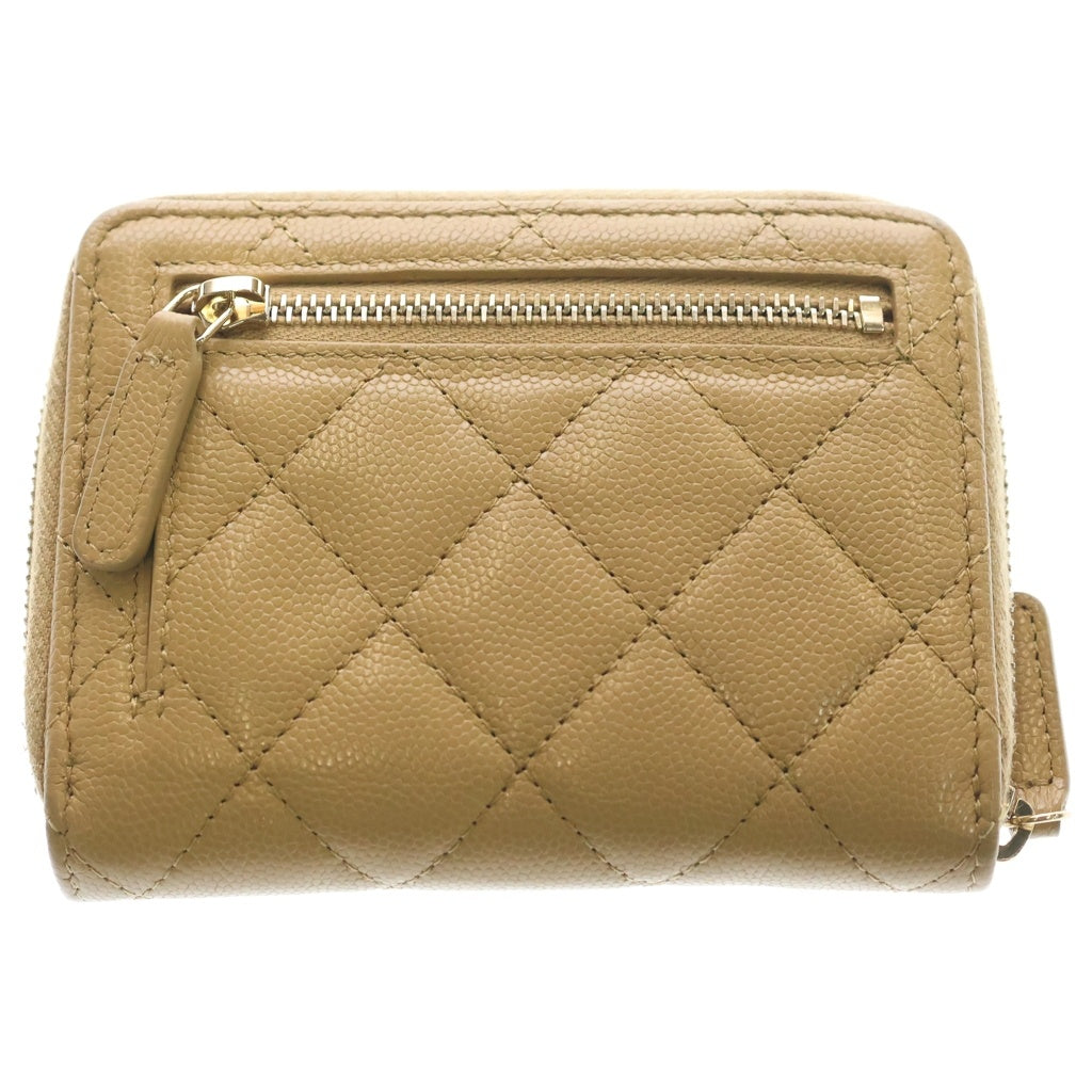 CHANEL(シャネル) ココマーク マトラッセ キャビアスキン レザー ラウンドジップ コンパクトウォレット 財布 ベージュ ゴールド金具 AP5016 レディース