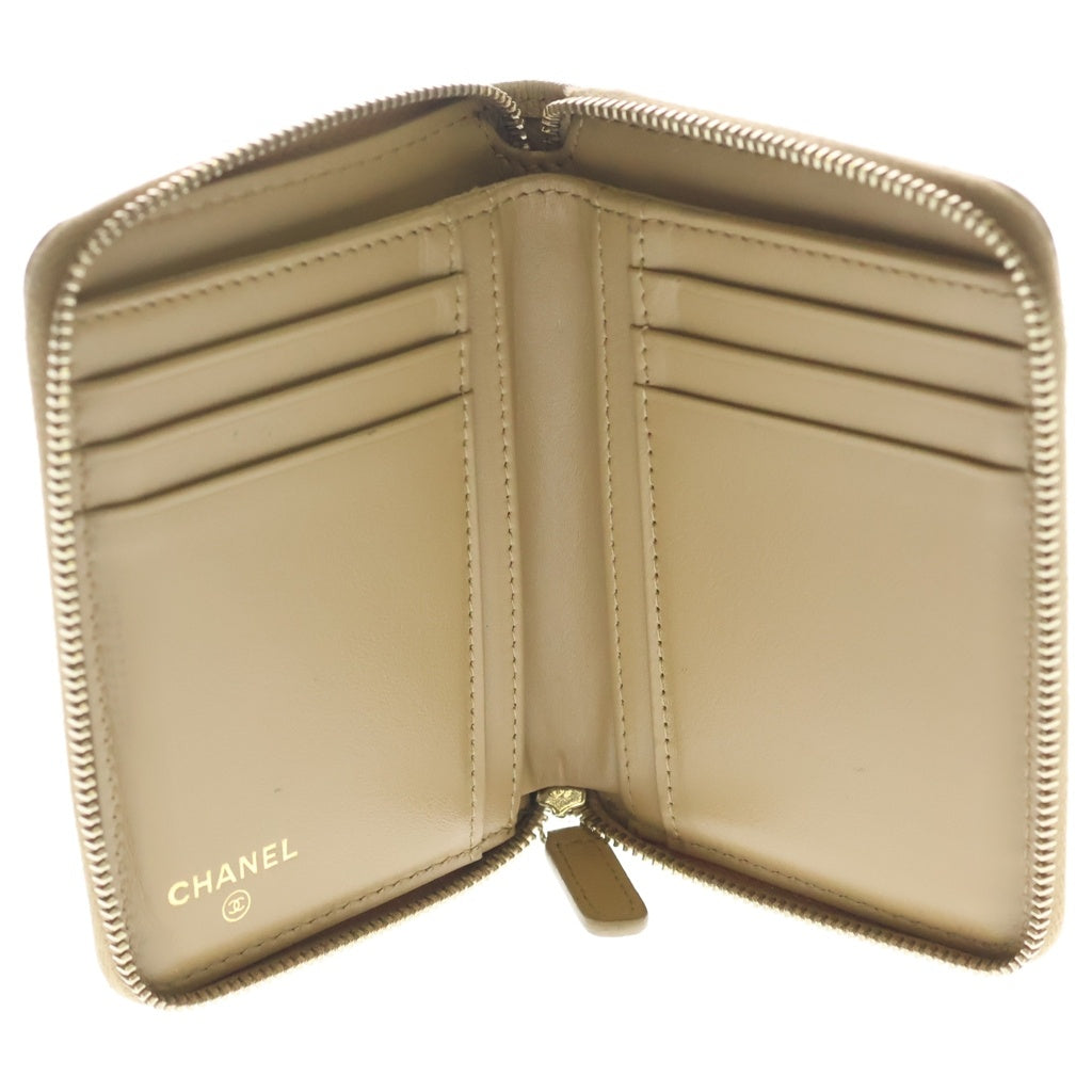 CHANEL(シャネル) ココマーク マトラッセ キャビアスキン レザー ラウンドジップ コンパクトウォレット 財布 ベージュ ゴールド金具 AP5016 レディース