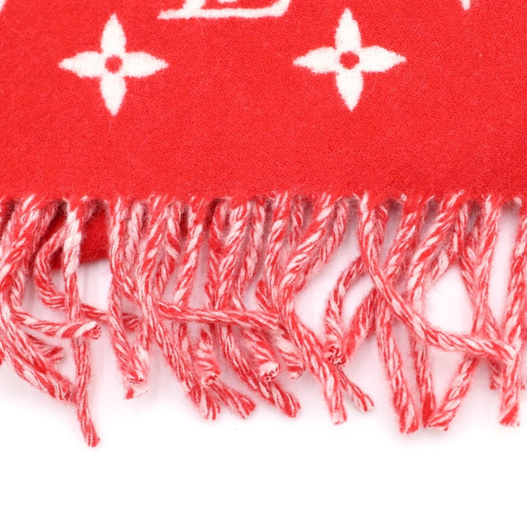 LOUIS VUITTON(ルイヴィトン) 17AW ×Supreme Monogram Scarf カシミヤ混 モノグラム 総柄 フリンジ マフラー ストール ショール スカーフ レッド MP1890