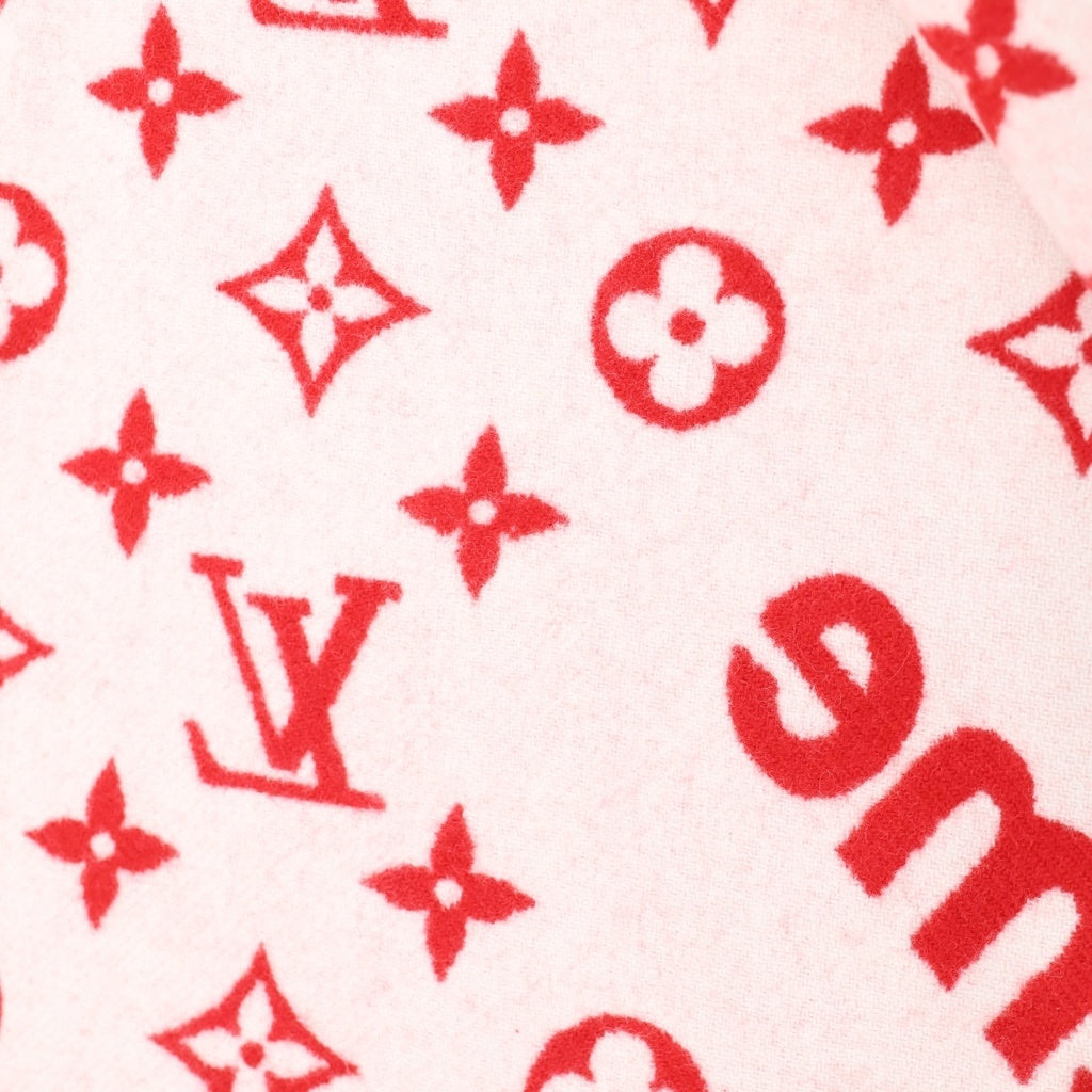 LOUIS VUITTON(ルイヴィトン) 17AW ×Supreme Monogram Scarf カシミヤ混 モノグラム 総柄 フリンジ マフラー ストール ショール スカーフ レッド MP1890