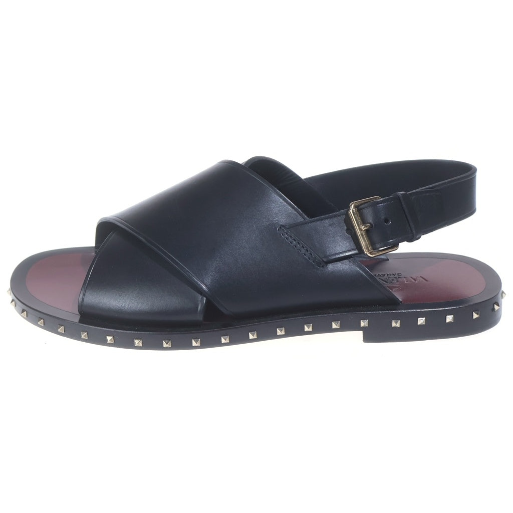 VALENTINO(ヴァレンティノ) ロックスタッズ クロスストラップ レザー フラットサンダル ブラック