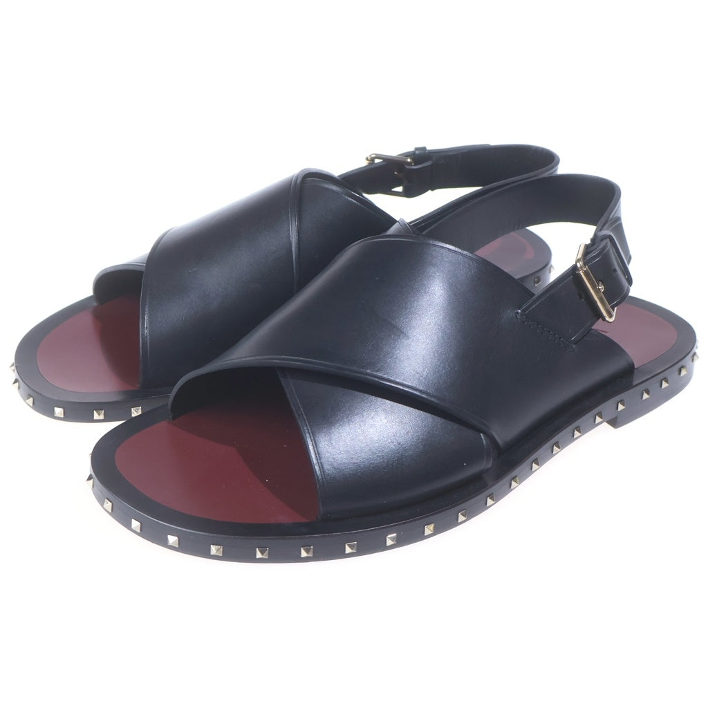 VALENTINO(ヴァレンティノ) ロックスタッズ クロスストラップ レザー フラットサンダル ブラック
