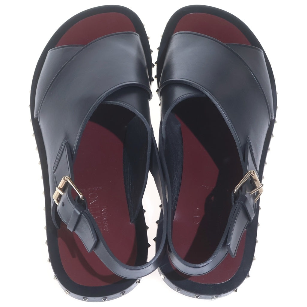 VALENTINO(ヴァレンティノ) ロックスタッズ クロスストラップ レザー フラットサンダル ブラック