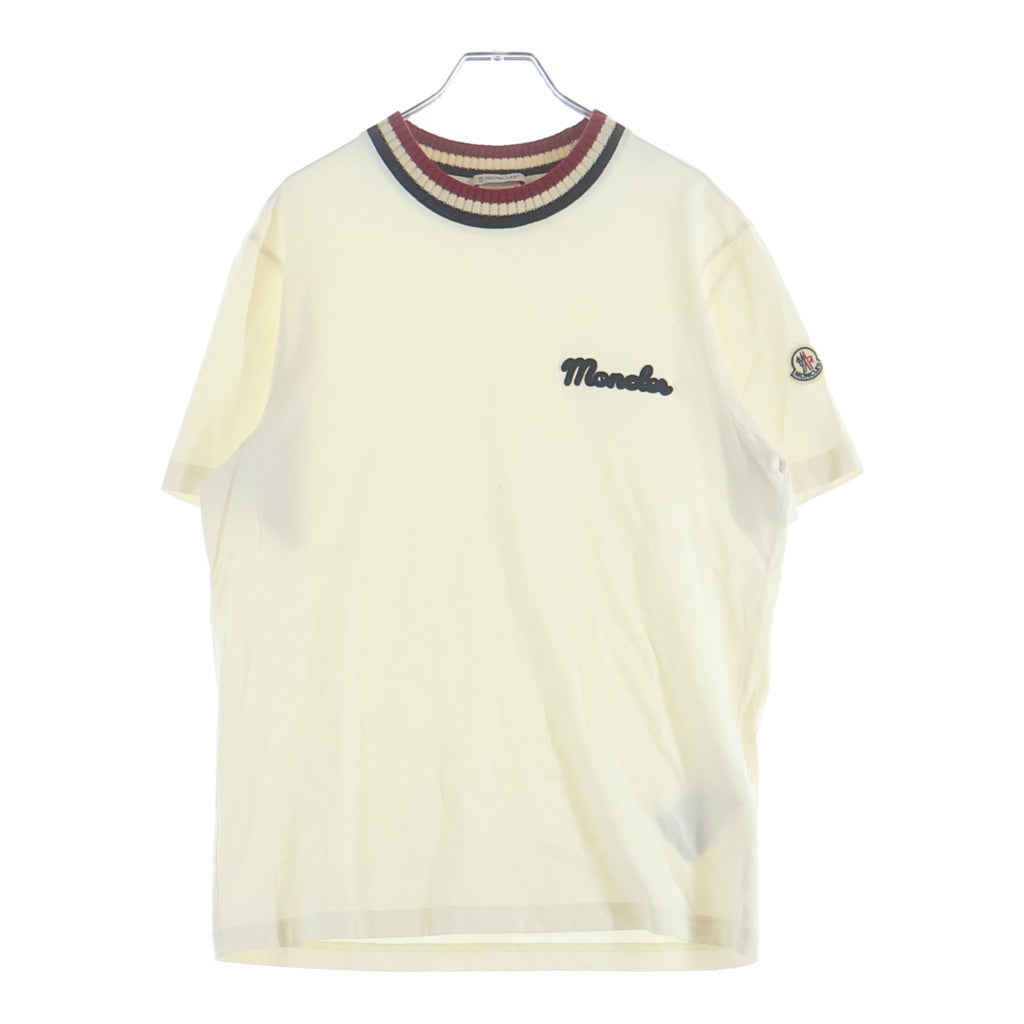 MONCLER(モンクレール) 25AW ロゴ刺繍 ストライプリブネック コットン 半袖Tシャツ カットソー ホワイト K20918C00022