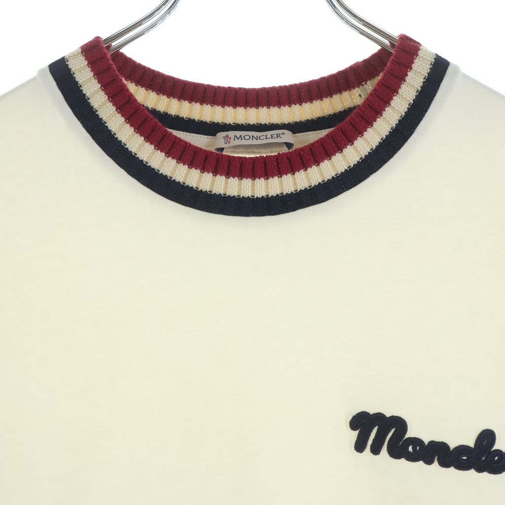MONCLER(モンクレール) 25AW ロゴ刺繍 ストライプリブネック コットン 半袖Tシャツ カットソー ホワイト K20918C00022