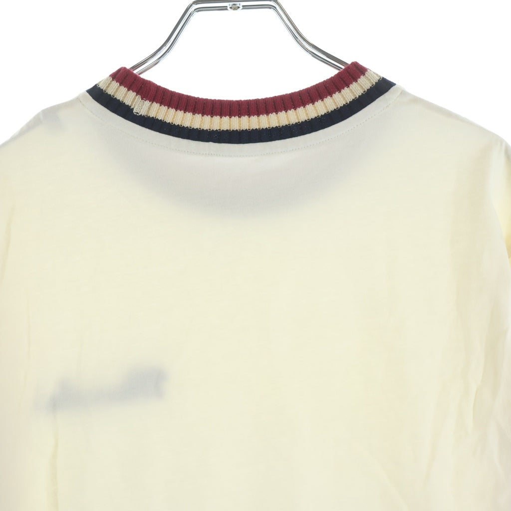 MONCLER(モンクレール) 25AW ロゴ刺繍 ストライプリブネック コットン 半袖Tシャツ カットソー ホワイト K20918C00022