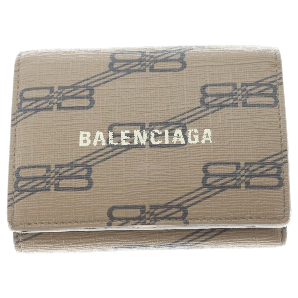 BALENCIAGA(バレンシアガ) BBモノグラム ロゴデザイン 3つ折り ミニウォレット 三つ折り財布 ブラウン 594312