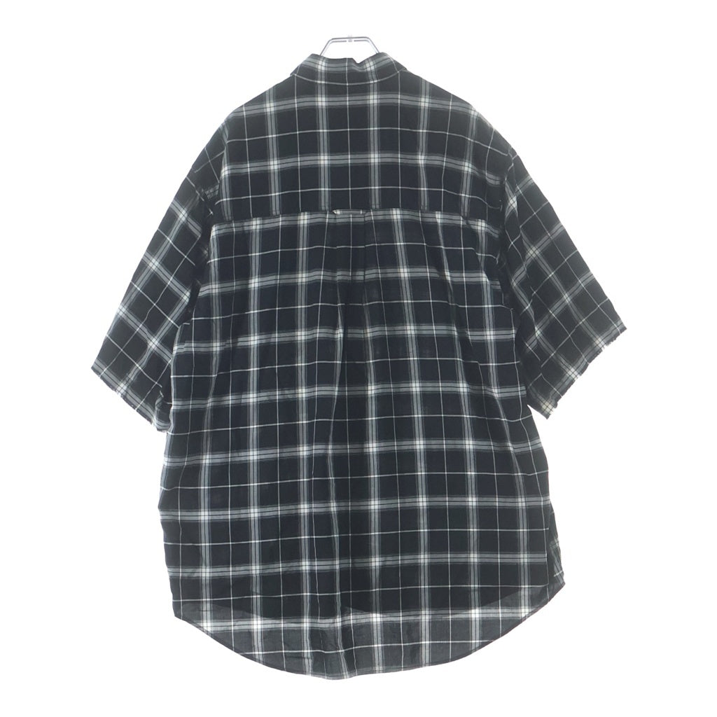 BALENCIAGA(バレンシアガ) 19SS SHORT SLEEVE CHECKED SHIRT 襟エンブロイダリー 総柄チェック デザイン 半袖 ボタンシャツ ブラック 558869