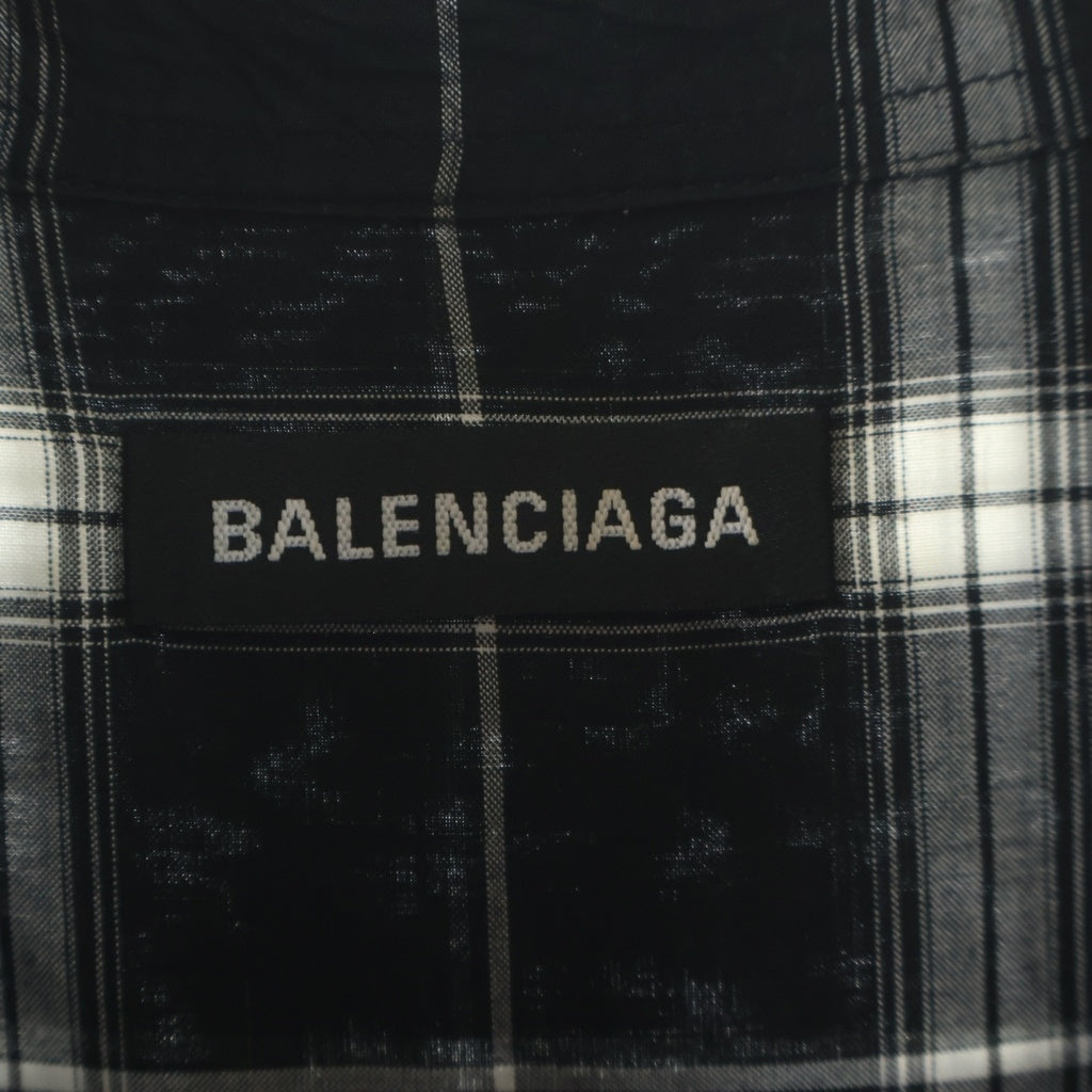 BALENCIAGA(バレンシアガ) 19SS SHORT SLEEVE CHECKED SHIRT 襟エンブロイダリー 総柄チェック デザイン 半袖 ボタンシャツ ブラック 558869