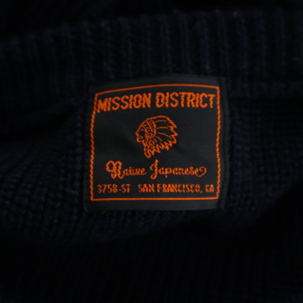 NO BRAND(ノーブランド) Mission District(ミッションディストリクト)1962 レタード ウール ニット セーター フェルトパッチ ネイビー