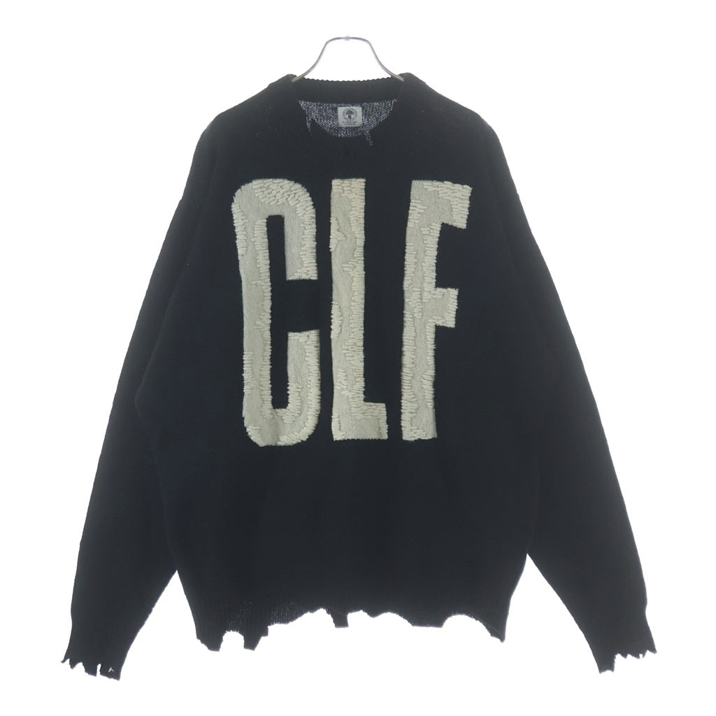 SAINT MICHAEL(セントマイケル) 22AW CLF MEN KNIT フロントデザイン ダメージ加工 デストロイ加工 ニットセーター ブラック SM-A22-0000-033