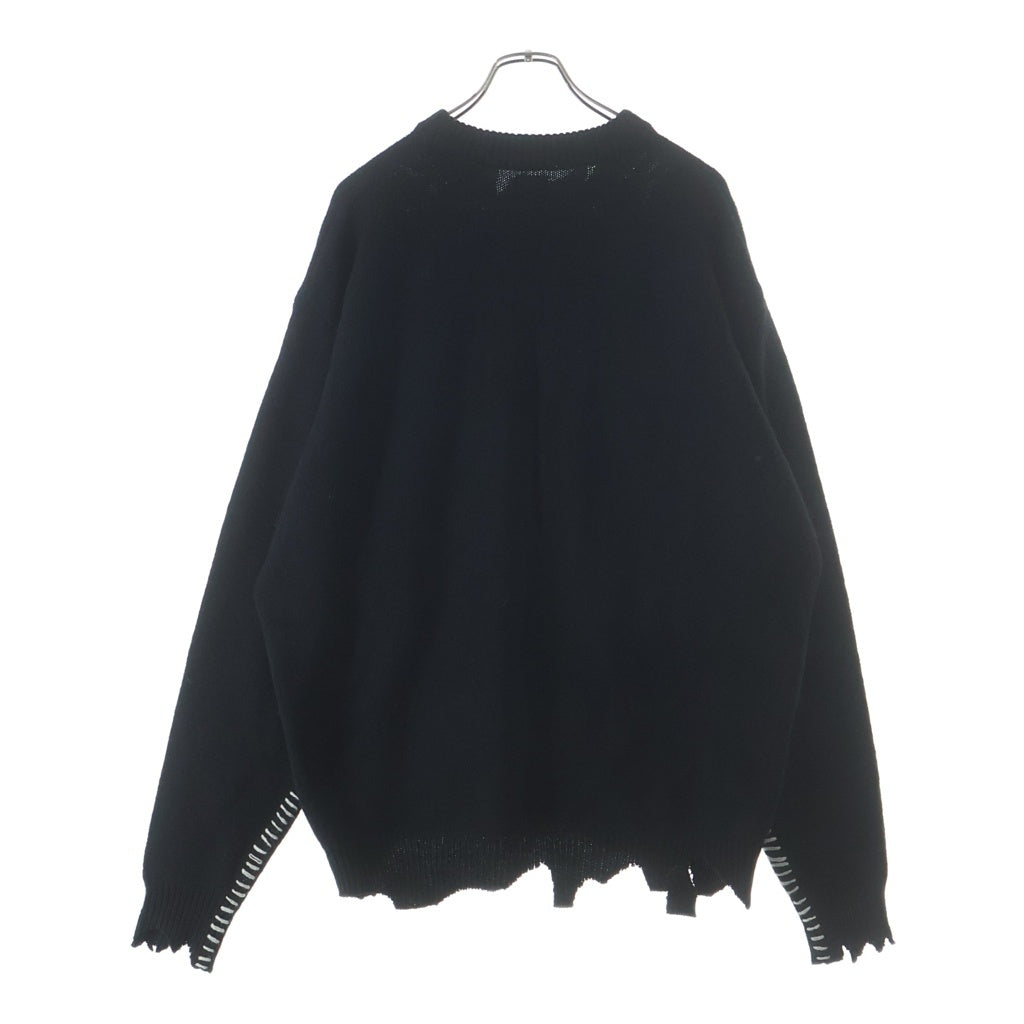 SAINT MICHAEL(セントマイケル) 22AW CLF MEN KNIT フロントデザイン ダメージ加工 デストロイ加工 ニットセーター ブラック SM-A22-0000-033