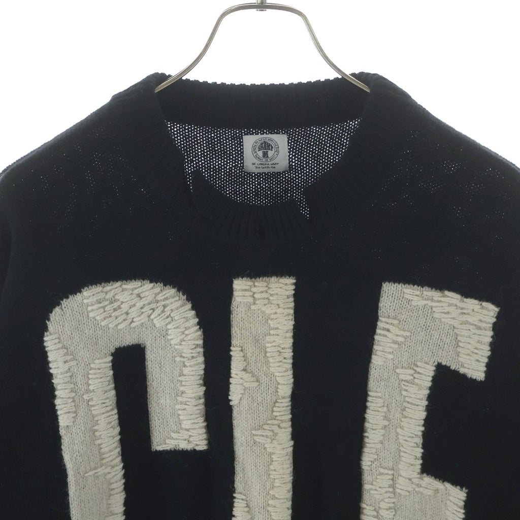 SAINT MICHAEL(セントマイケル) 22AW CLF MEN KNIT フロントデザイン ダメージ加工 デストロイ加工 ニットセーター ブラック SM-A22-0000-033