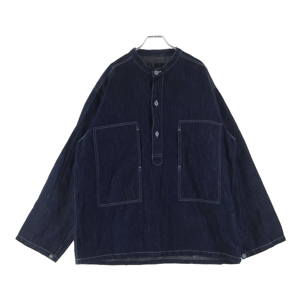 NO BRAND ノーブランド ALMW by WAIPER アーミー バイ ワイパー バンドカラー 3B リネン混 デニム プルオーバー ロングスリーブ 長袖シャツ インディゴ WILA-USPO NO BRAND(ノーブランド) ALMW by WAIPER アーミー バイ ワイパー