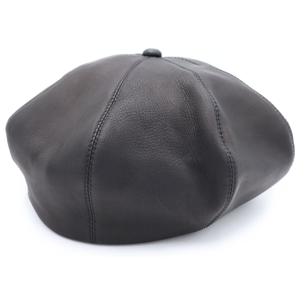 NO BRAND(ノーブランド) BIG BERET シープスキン レザーパッチ 8パネル レザー ベレー帽 帽子 ブラック B-801