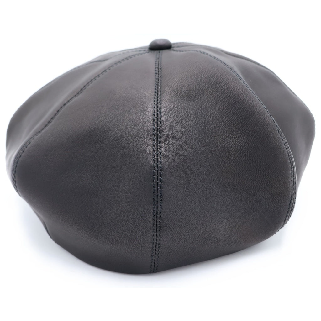 NO BRAND(ノーブランド) BIG BERET シープスキン レザーパッチ 8パネル レザー ベレー帽 帽子 ブラック B-801