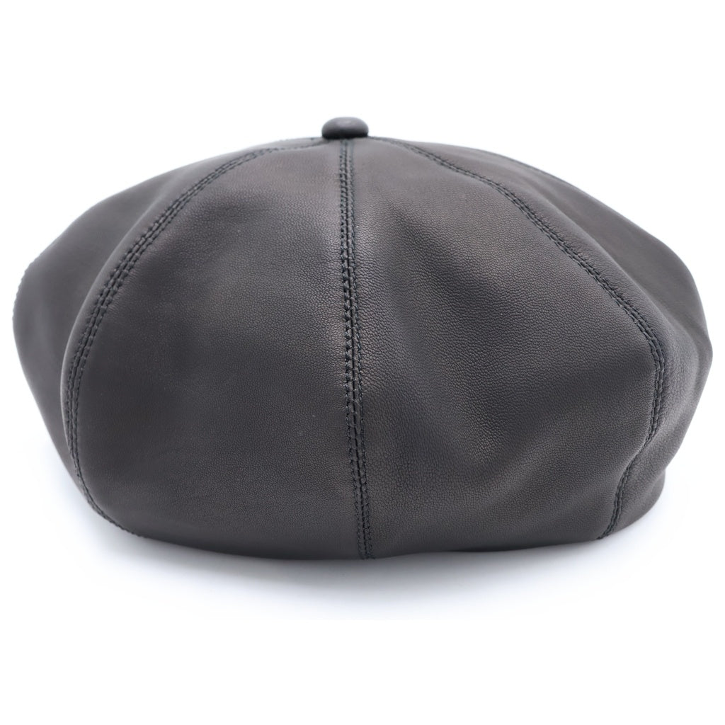 NO BRAND(ノーブランド) BIG BERET シープスキン レザーパッチ 8パネル レザー ベレー帽 帽子 ブラック B-801