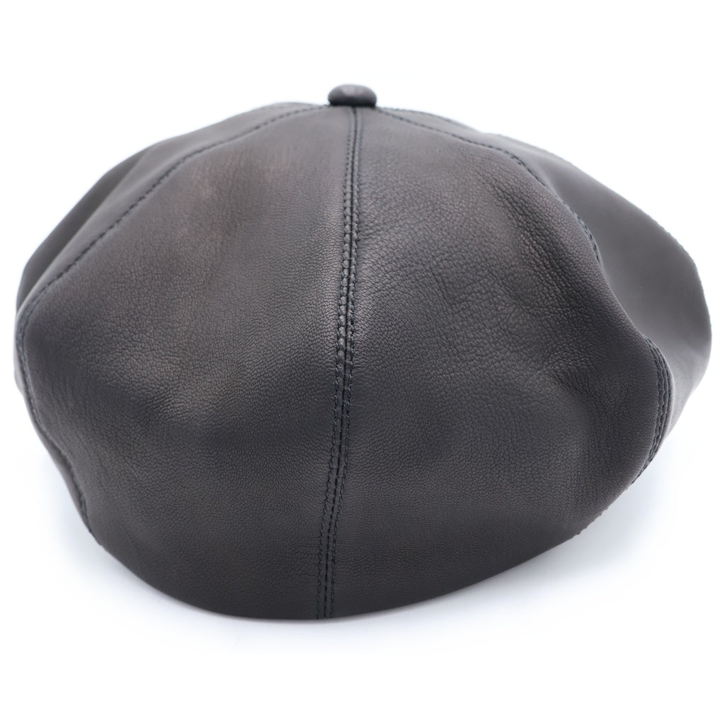 NO BRAND(ノーブランド) BIG BERET シープスキン レザーパッチ 8パネル レザー ベレー帽 帽子 ブラック B-801