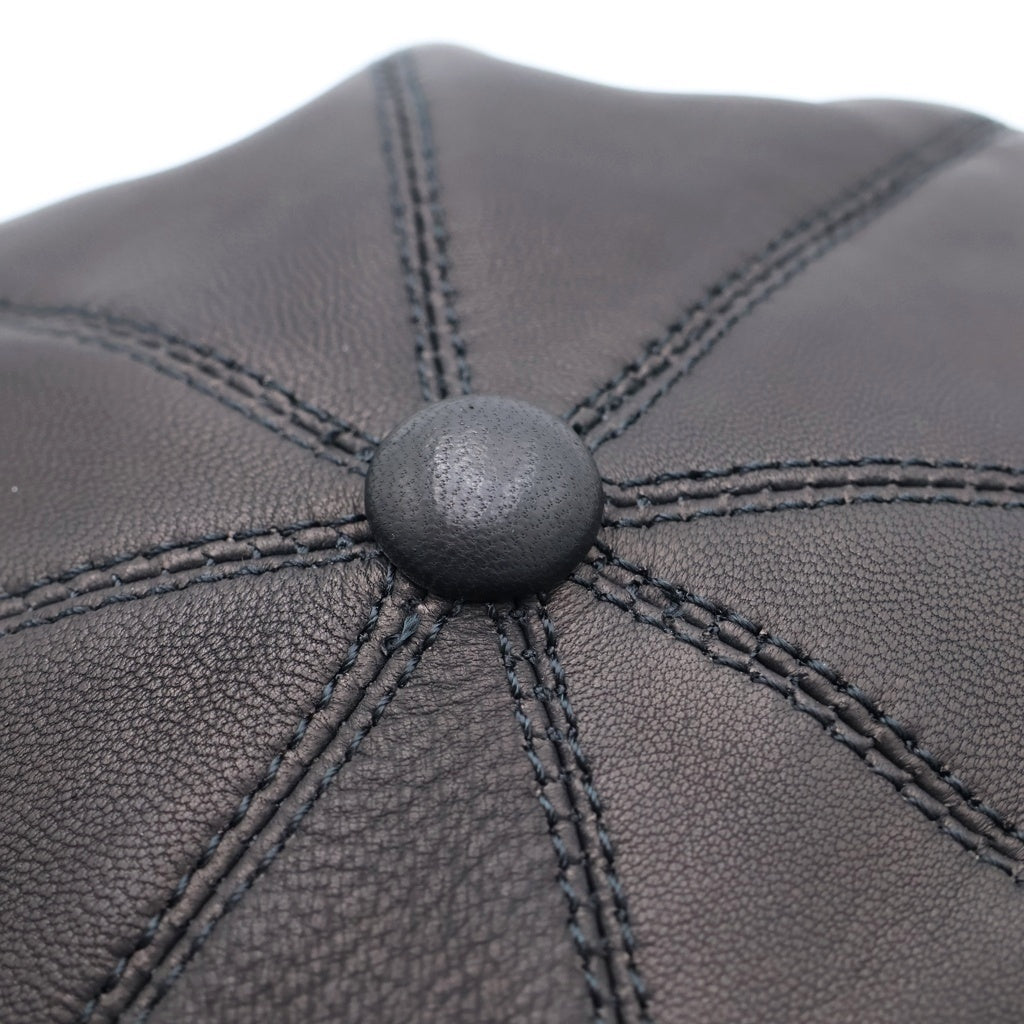 NO BRAND(ノーブランド) BIG BERET シープスキン レザーパッチ 8パネル レザー ベレー帽 帽子 ブラック B-801