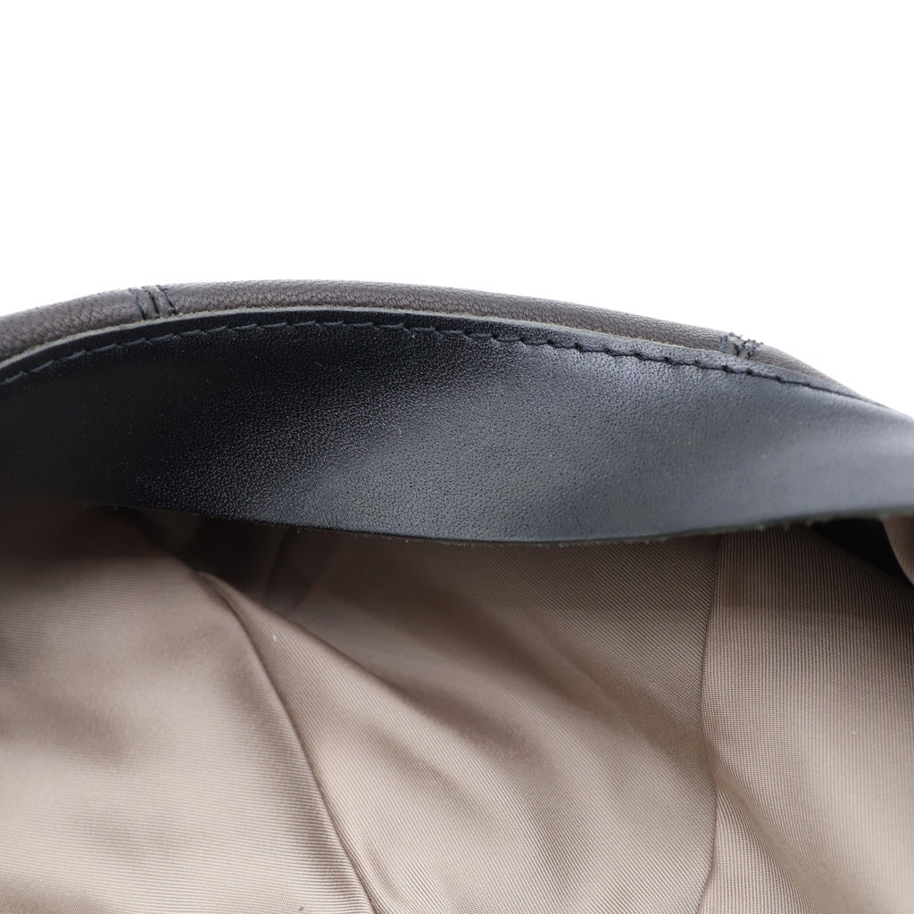 NO BRAND(ノーブランド) BIG BERET シープスキン レザーパッチ 8パネル レザー ベレー帽 帽子 ブラック B-801