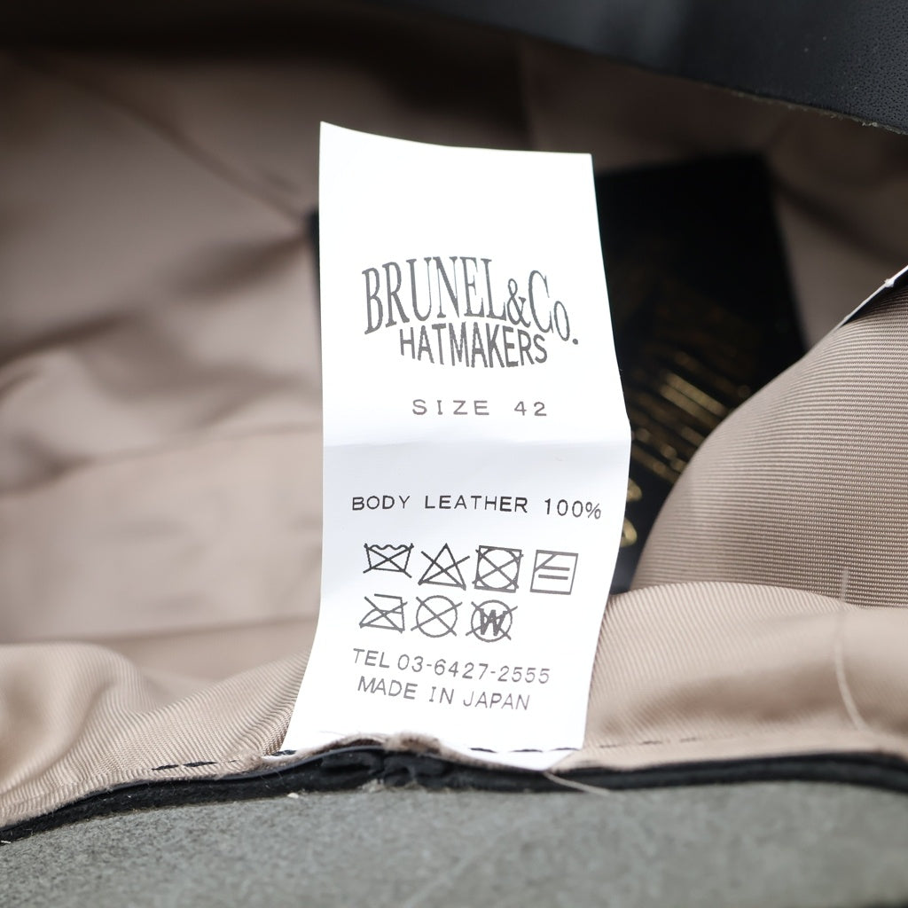 NO BRAND(ノーブランド) BIG BERET シープスキン レザーパッチ 8パネル レザー ベレー帽 帽子 ブラック B-801