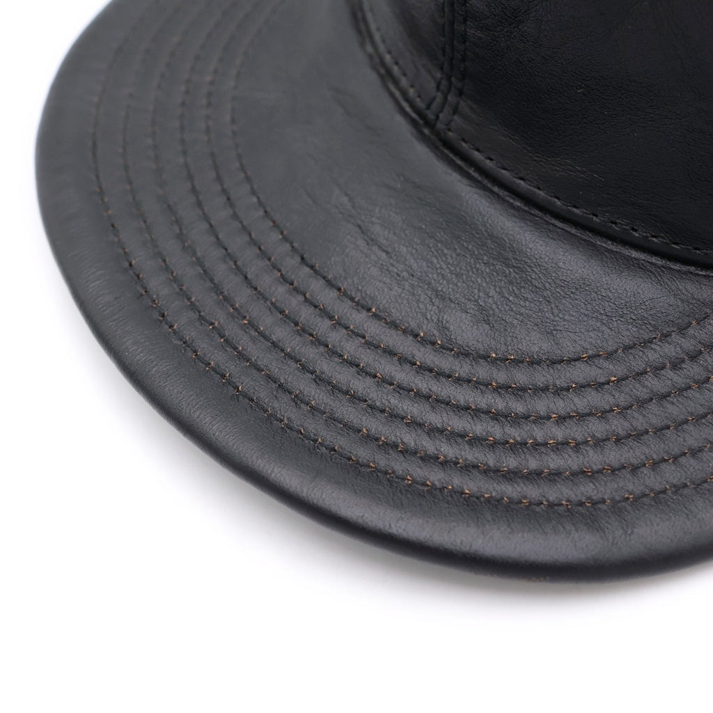 NO BRAND(ノーブランド) BRUNEL&CO HATMAKERS 2TONE B.B.CAP ブルーネルハットメイカーズ マルチレザー Bデザイン 6パネル ベースボールキャップ 帽子 ブラック