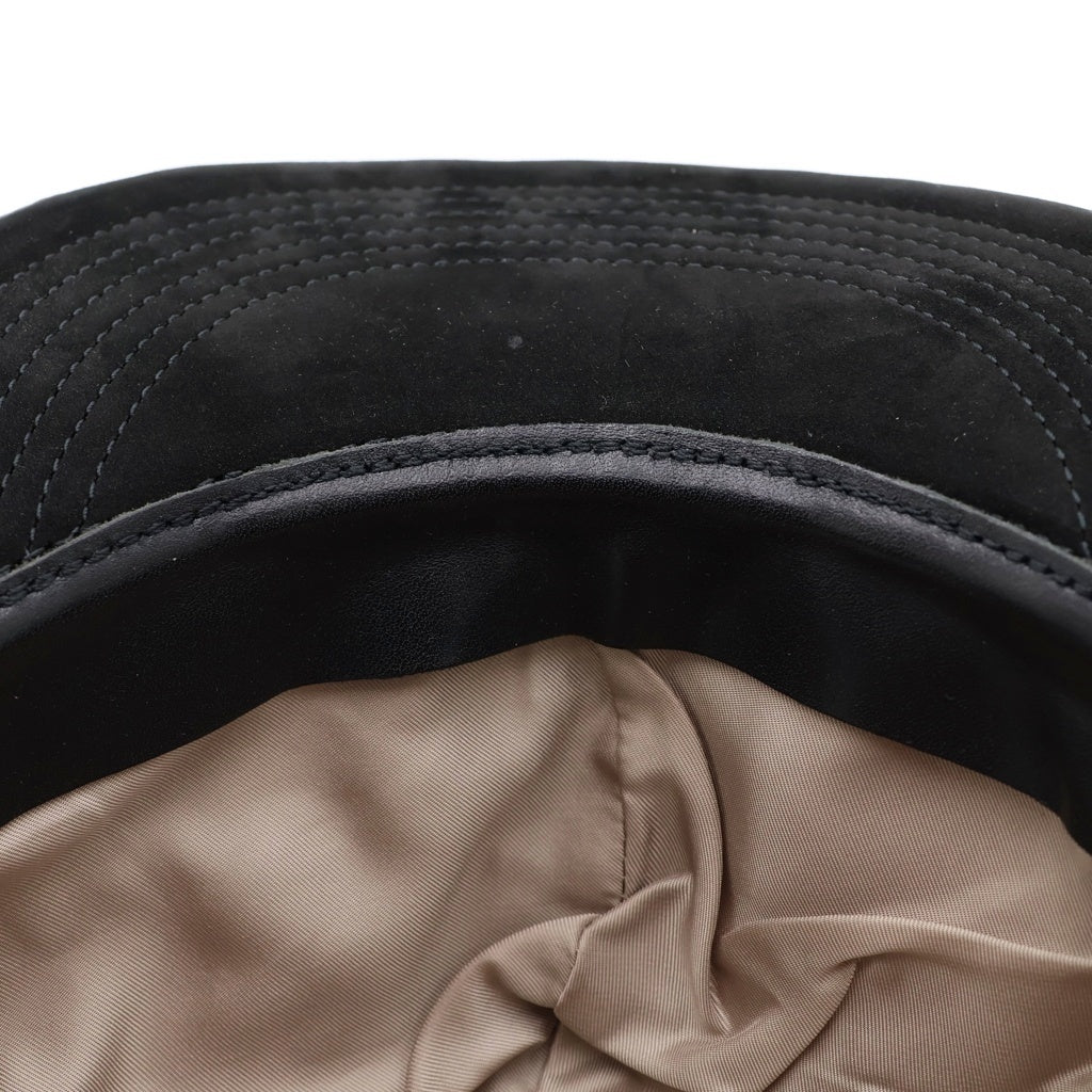 NO BRAND(ノーブランド) BRUNEL&CO HATMAKERS 2TONE B.B.CAP ブルーネルハットメイカーズ マルチレザー Bデザイン 6パネル ベースボールキャップ 帽子 ブラック