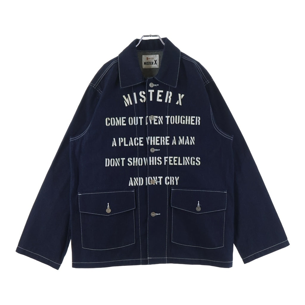 NO BRAND(ノーブランド) MISTER X RARITIES ミスターエックス レアリティーズ プリント カバーオール デニムジャケット 白ステッチ インディゴ
