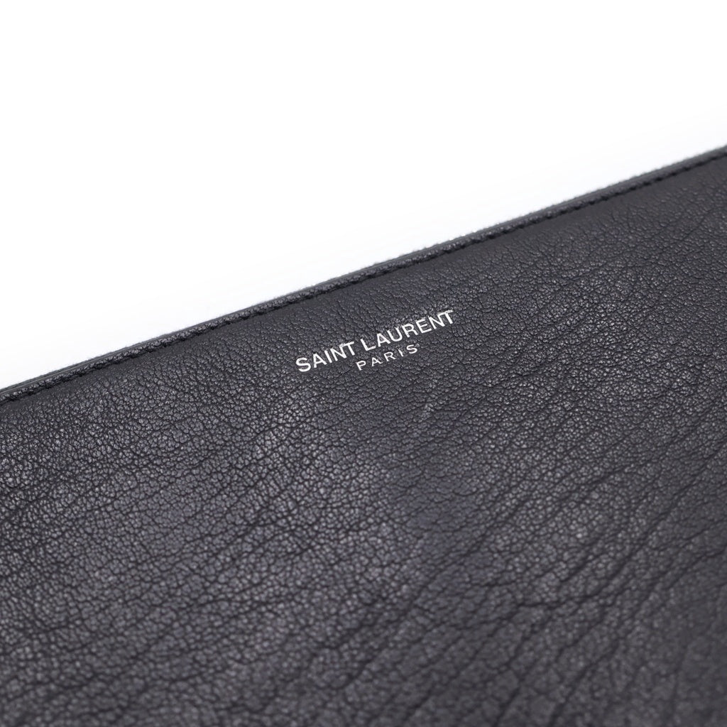 SAINT LAURENT PARIS(サンローランパリ) スパンコール装飾 パームツリー レザー セカンド クラッチバッグ ブラック 397294