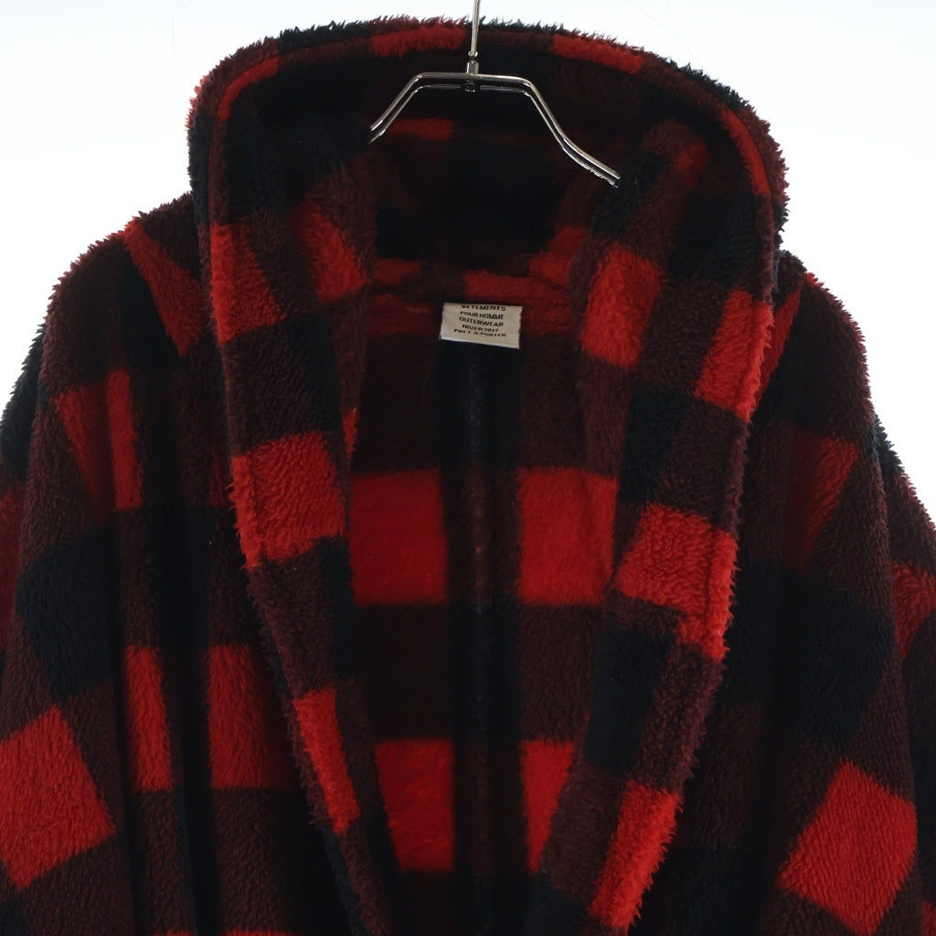 VETEMENTS(ヴェトモン) 17AW Bathrobe Fleece Coat チェック柄 フリース ガウンコート レッド/ブラック MH17JA13