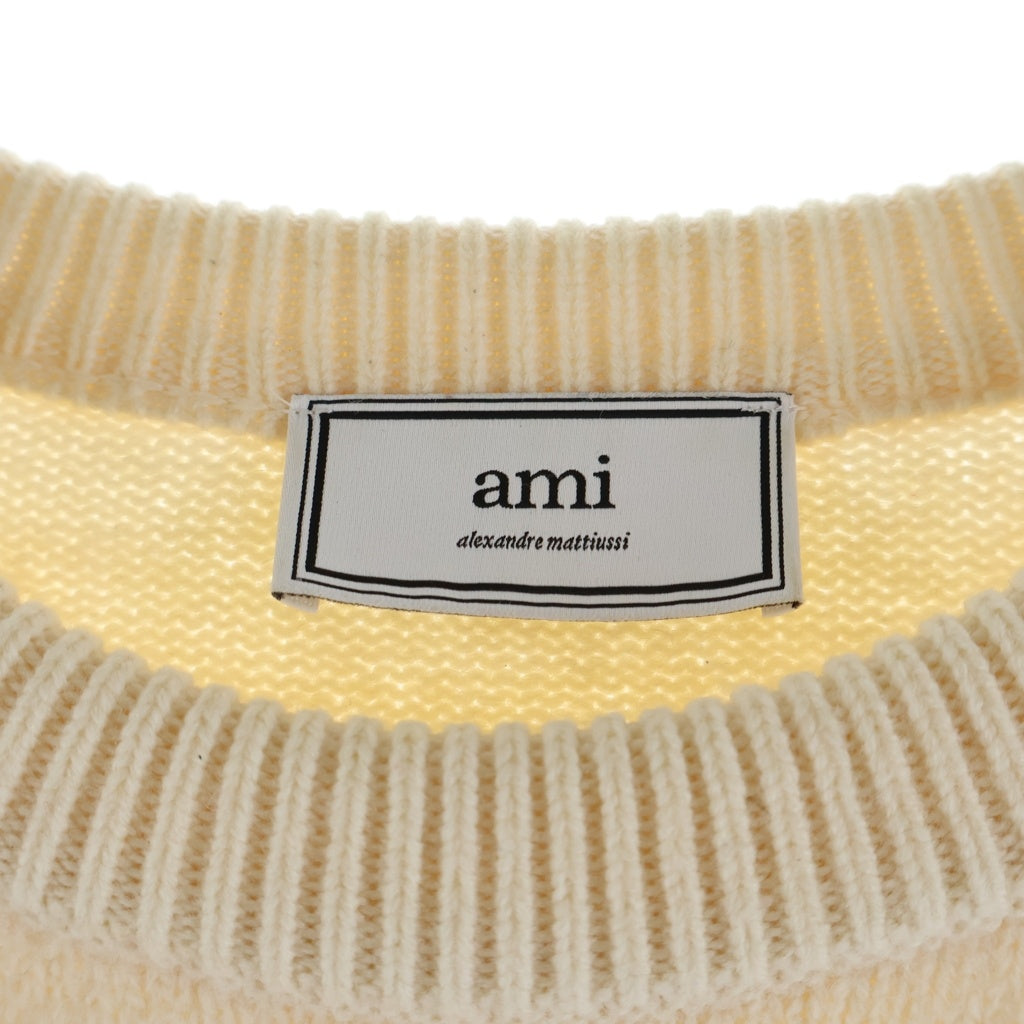 ami paris(アミパリス) HEART LOGO KNIT ロゴデザイン ウール クルーネック ニット セーター ホワイト H20HK009.018