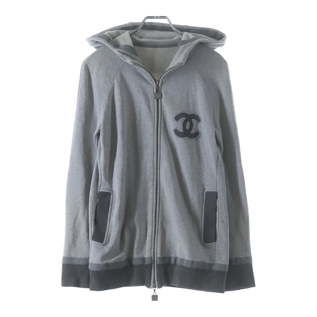 CHANEL(シャネル) ココマークジップ金具 パッチデザイン フーデッド ジップアップ パーカー レディース グレー P37996