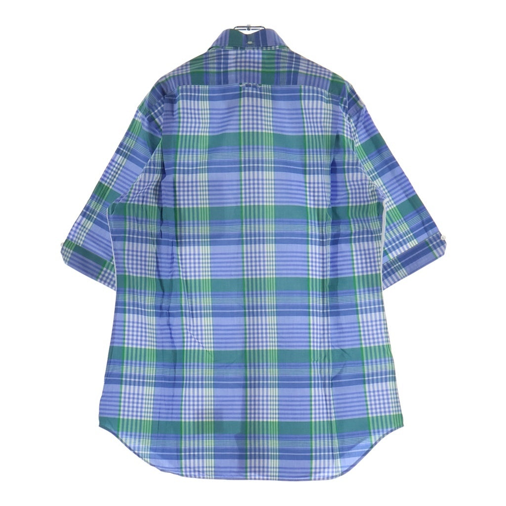 THOM BROWNE(トムブラウン) バックチェック総柄 切り替えデザイン ボタンダウンカラー 胸ポケット 半袖シャツ ホワイト/ブルー