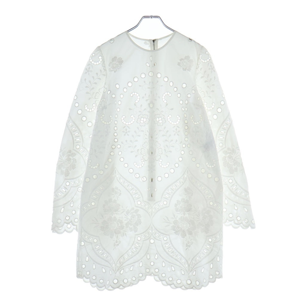 DOLCE & GABBANA(ドルチェアンドガッバーナ) ボタニカル総柄 バックジップ ロング丈 コットンブラウス シャツ ホワイト レディース