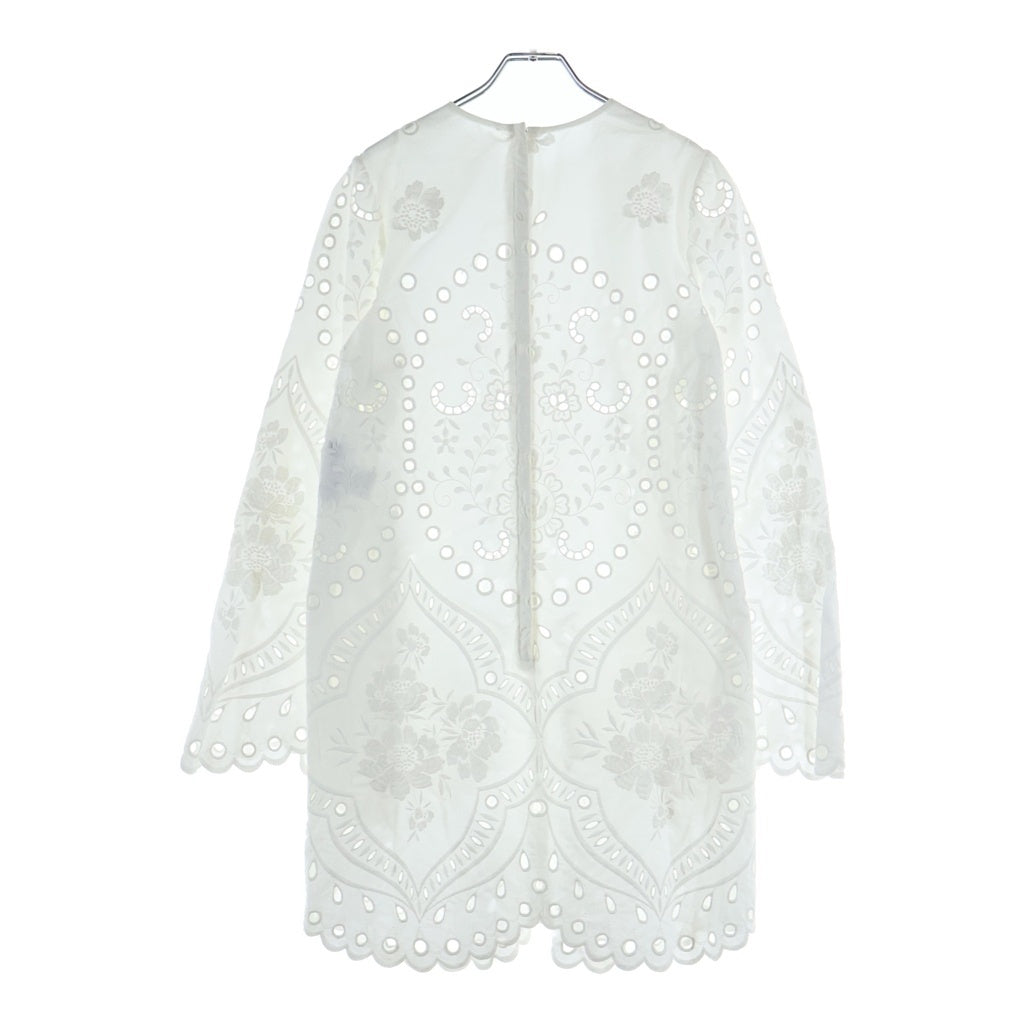 DOLCE & GABBANA(ドルチェアンドガッバーナ) ボタニカル総柄 バックジップ ロング丈 コットンブラウス シャツ ホワイト レディース