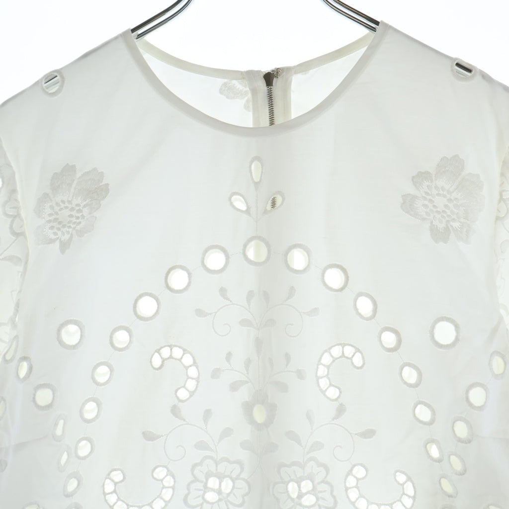 DOLCE & GABBANA(ドルチェアンドガッバーナ) ボタニカル総柄 バックジップ ロング丈 コットンブラウス シャツ ホワイト レディース