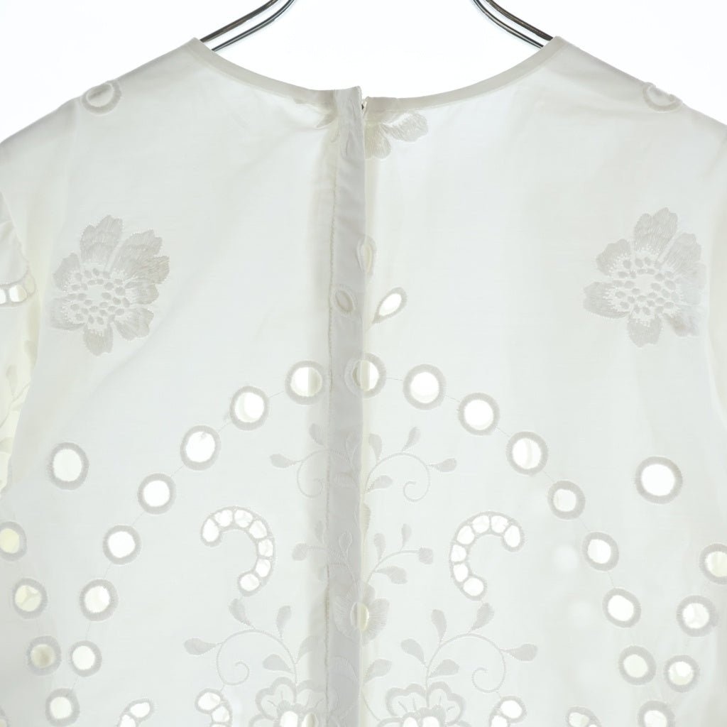 DOLCE & GABBANA(ドルチェアンドガッバーナ) ボタニカル総柄 バックジップ ロング丈 コットンブラウス シャツ ホワイト レディース