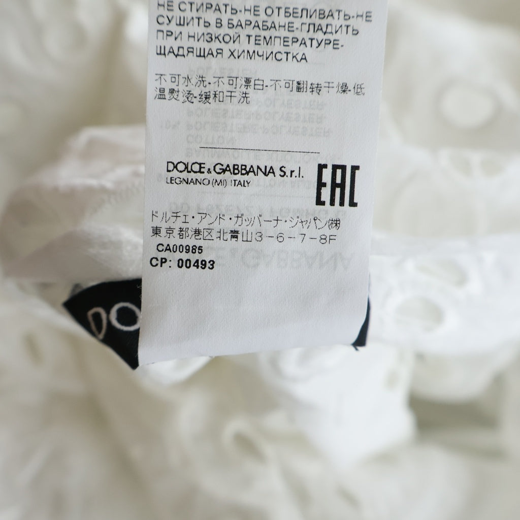 DOLCE & GABBANA(ドルチェアンドガッバーナ) ボタニカル総柄 バックジップ ロング丈 コットンブラウス シャツ ホワイト レディース