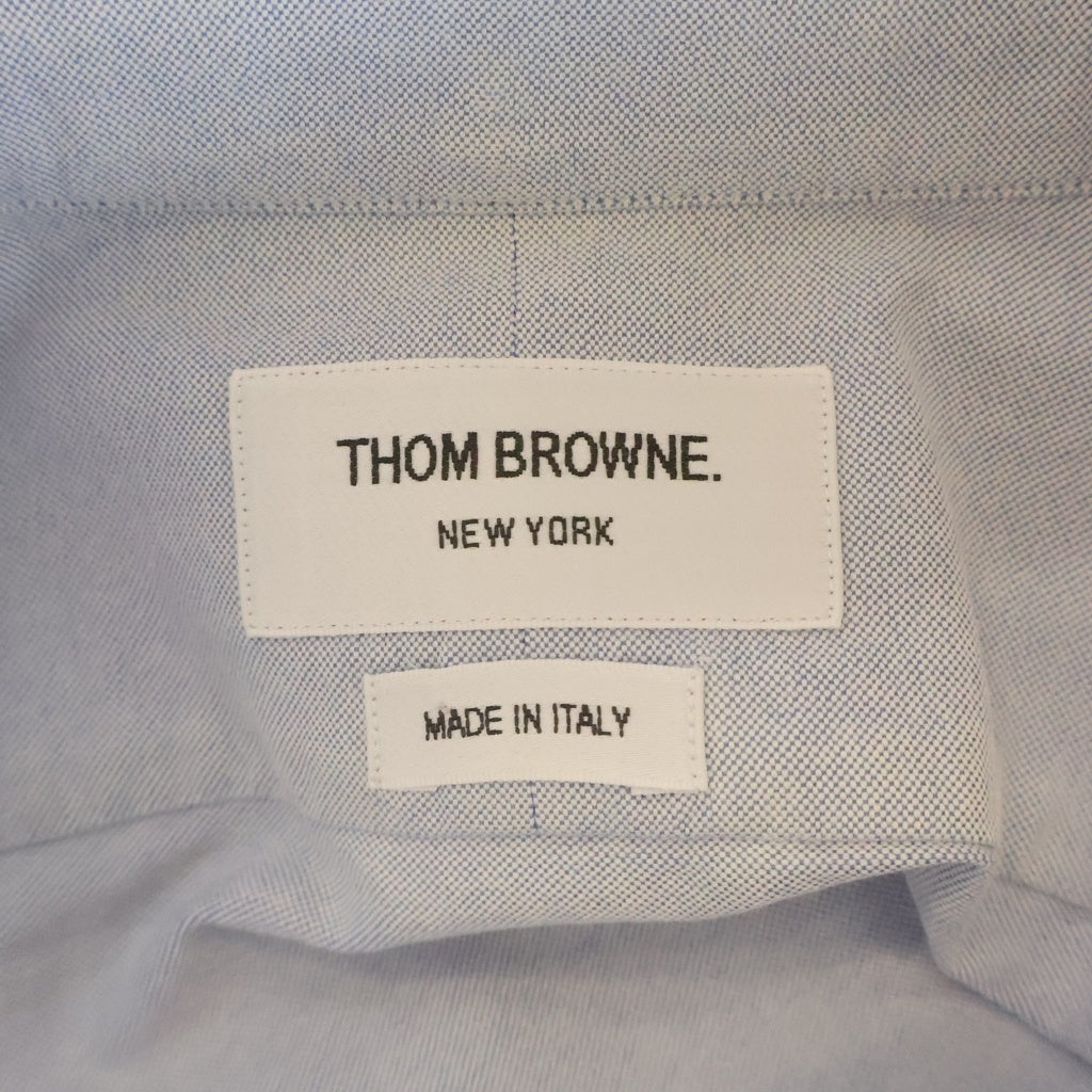 THOM BROWNE(トムブラウン) 胸ポケット ボタンダウン サイドスリッド 半袖シャツ ブルー