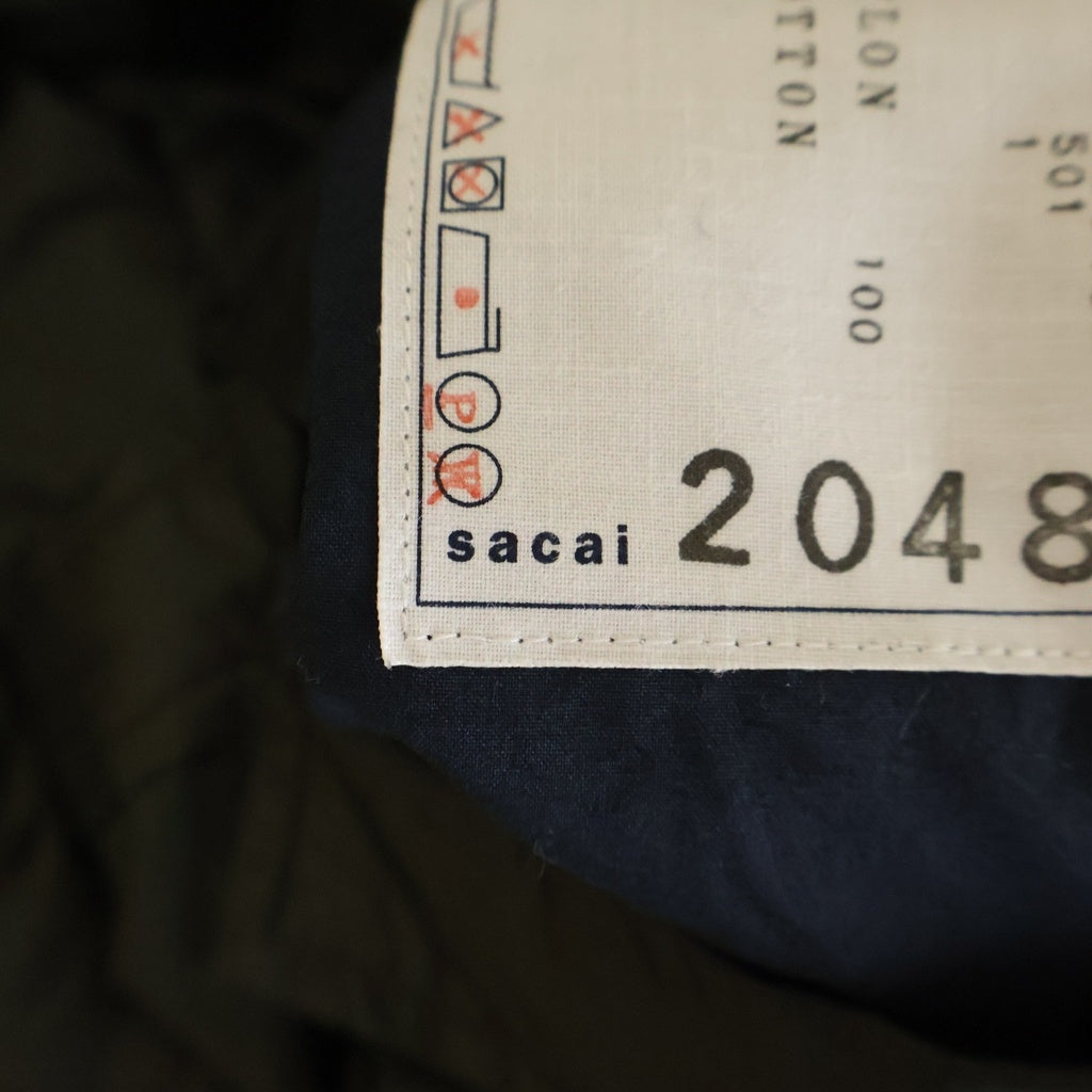 Sacai(サカイ) 19AW SPONGE SWEAT MA-1 HOODIE ドローコード付き 裏地切り替え ボタン ナイロンジャケット カーキ 19-02048M