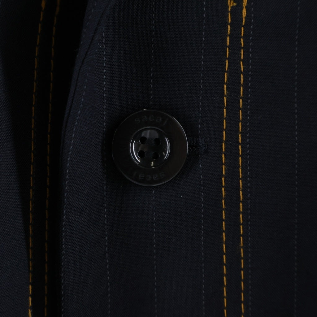 Sacai(サカイ) 24SS CHALK STRIPE BONDING JACKET 裏地デニム切り替え ステッチデザイン ボンディング テーラードジャケット ブラック 24-03346M