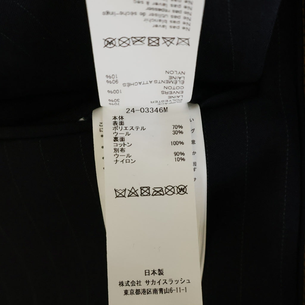 Sacai(サカイ) 24SS CHALK STRIPE BONDING JACKET 裏地デニム切り替え ステッチデザイン ボンディング テーラードジャケット ブラック 24-03346M