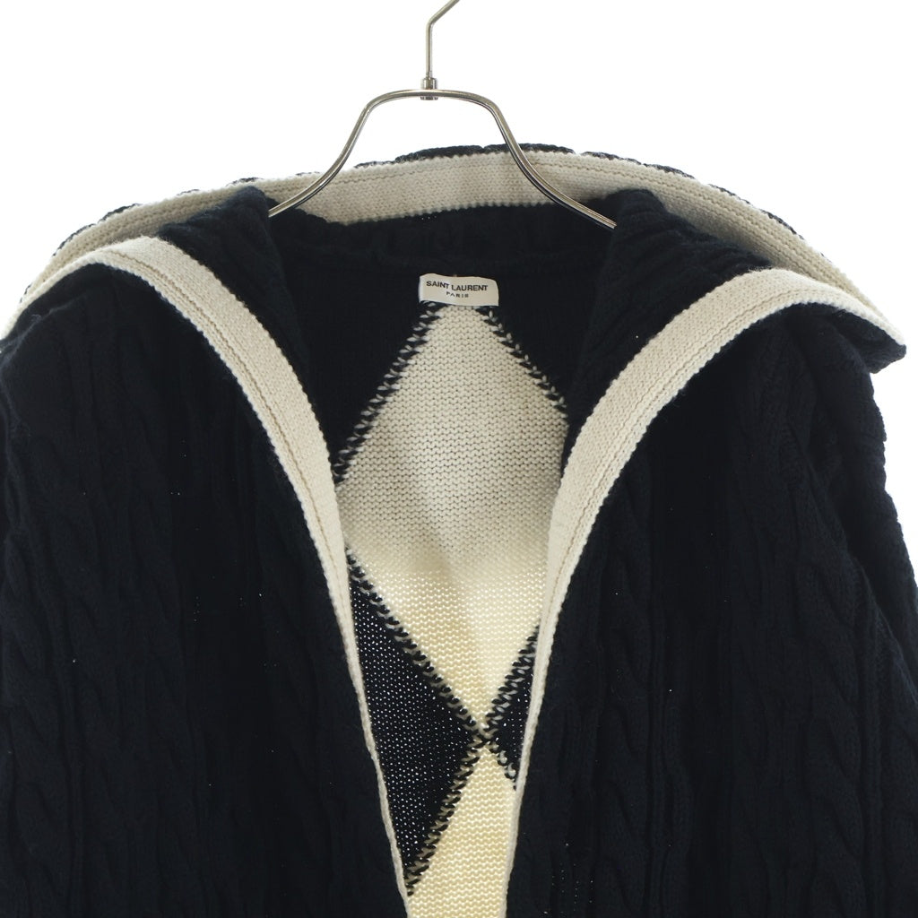 SAINT LAURENT PARIS(サンローランパリ) 19SS ボタンレスフーデッドケーブルニットカーディガン ブラック 587043 YAGD2