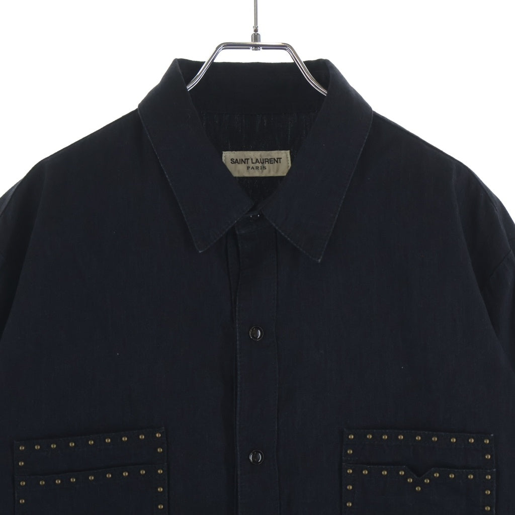 SAINT LAURENT PARIS(サンローランパリ) 19SS Studded Pocket Detail Shirt スタッズ ポケット デティール 長袖シャツ ブラック 579546 YS881