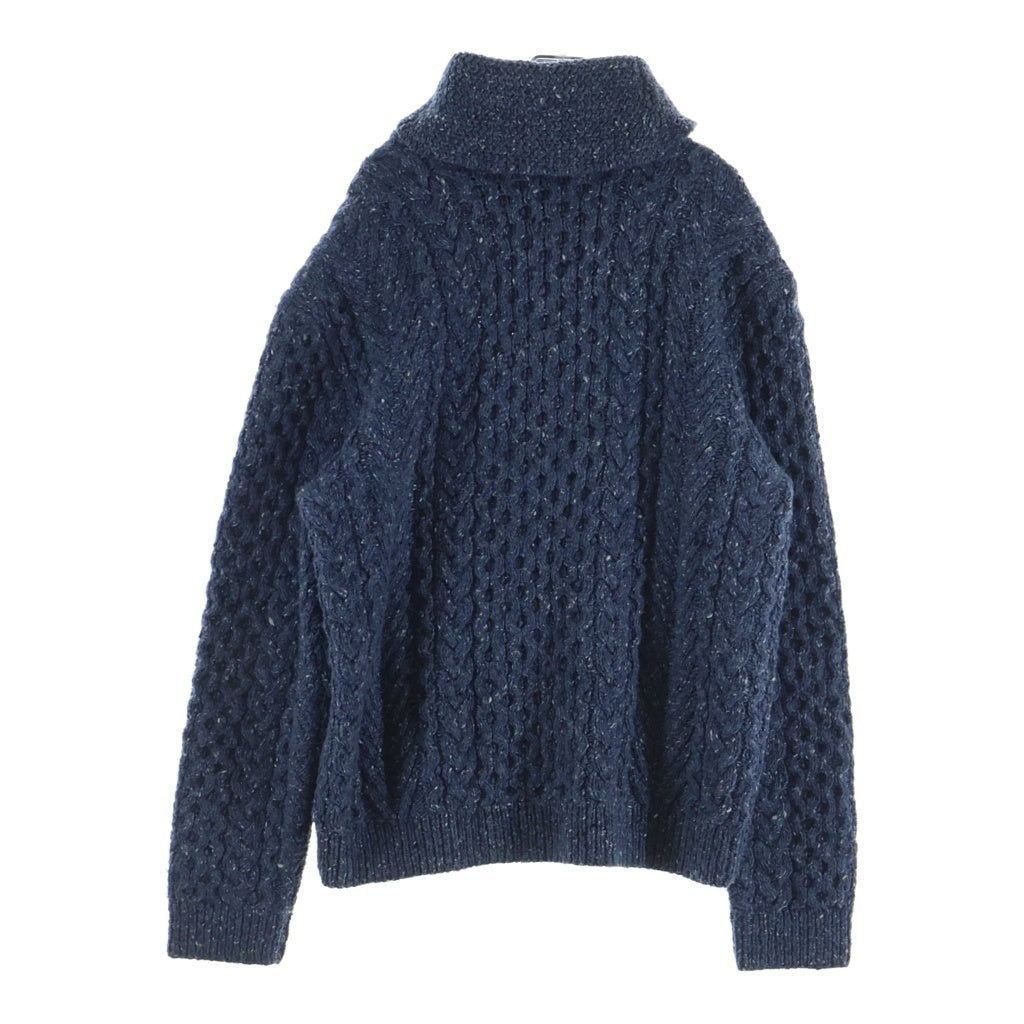 RRL(ダブルアールエル) ハンドニット フーデッド レザーボタン ウールセーター ブルー