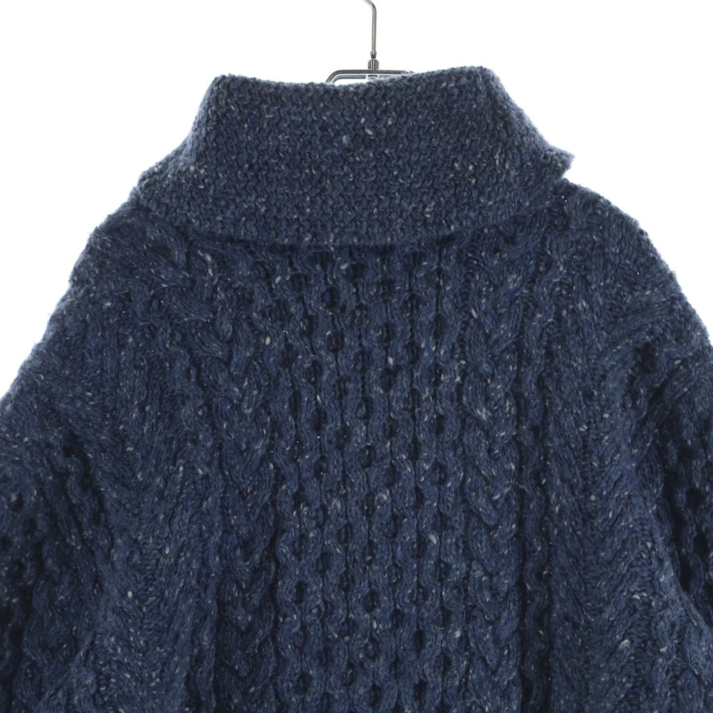 RRL(ダブルアールエル) ハンドニット フーデッド レザーボタン ウールセーター ブルー