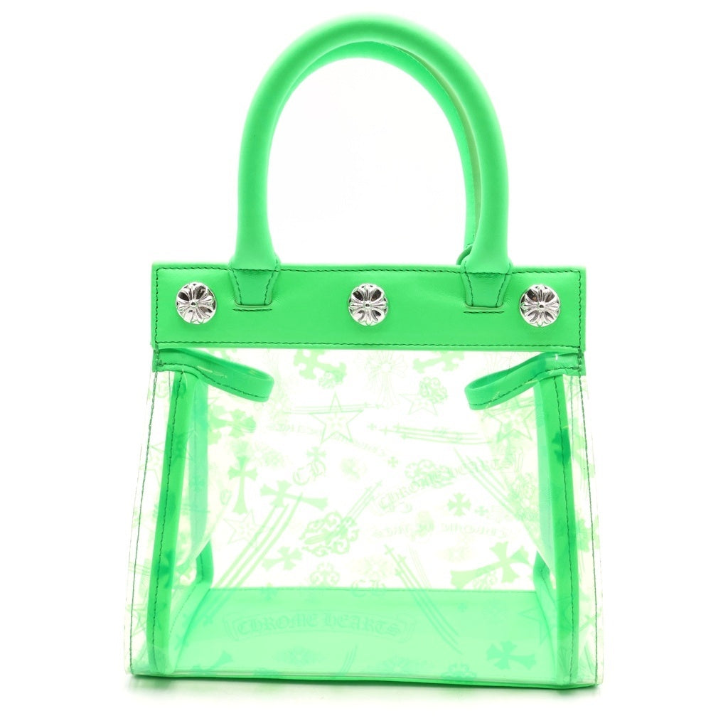 CHROME HEARTS(クロムハーツ) DREW MINI VINYL TOTE BAG ドリュー ミニ クロスボール スナップボタン ビニール レザー トート ハンドバッグ グリーン/シルバー レディース