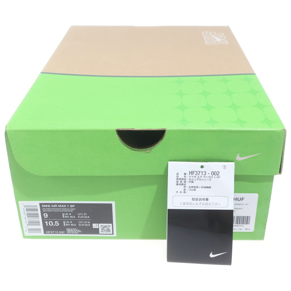 NIKE(ナイキ) ×HUF AIR MAX1 ANTHRACITE AND MIDIUM GREY HF3713-002 ハフ エアマックス1 アンスラサイト アンド ミディアムグレー ハイカットスニーカー グレー/グリーン US9/27cm